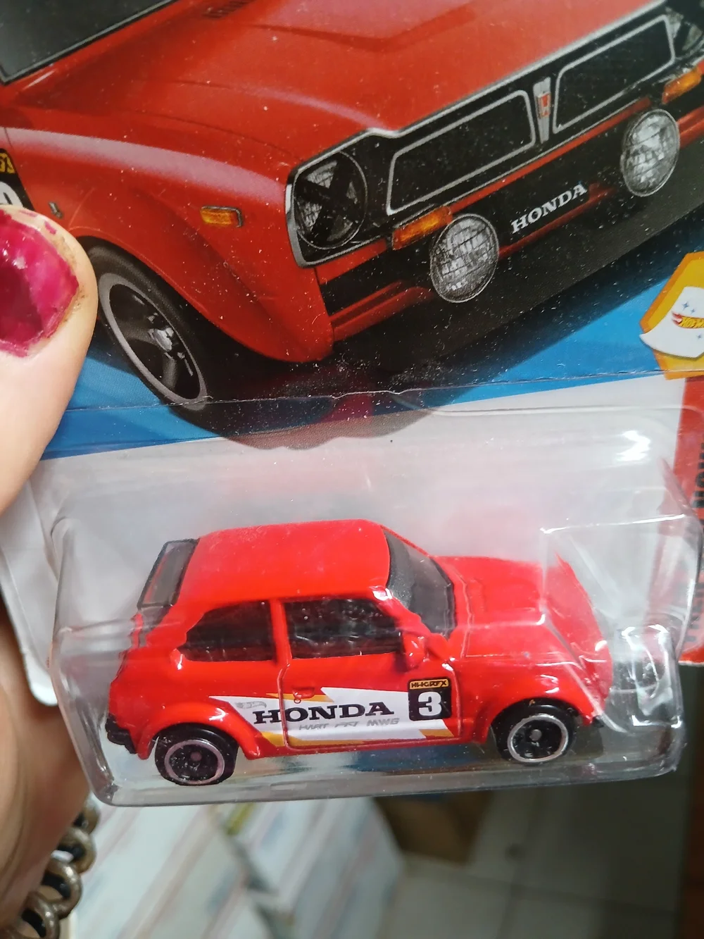 red '73 Honda Civic Custom from the 2025 Hot Wheels Then and Now series (number